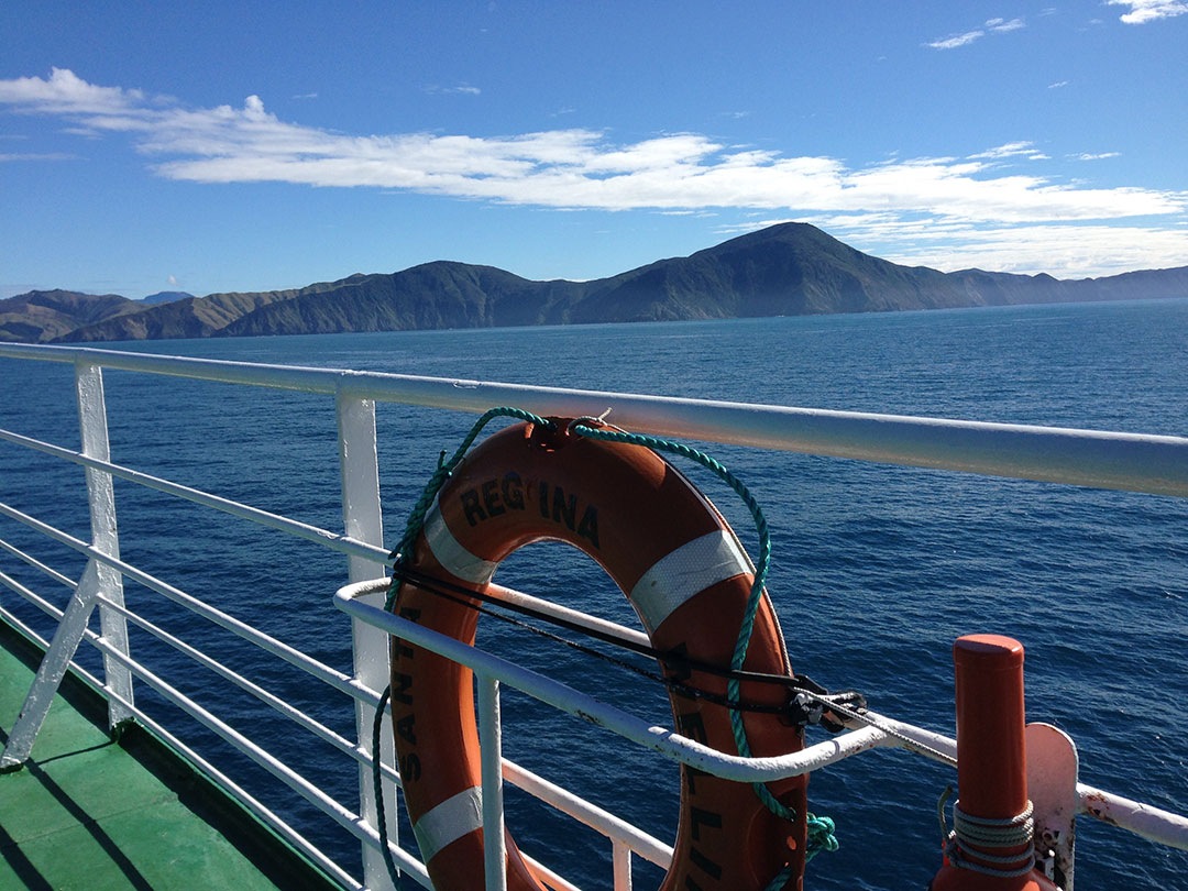 Views of the mountains and ocean while onboard the Ferry from Wellington to Picton