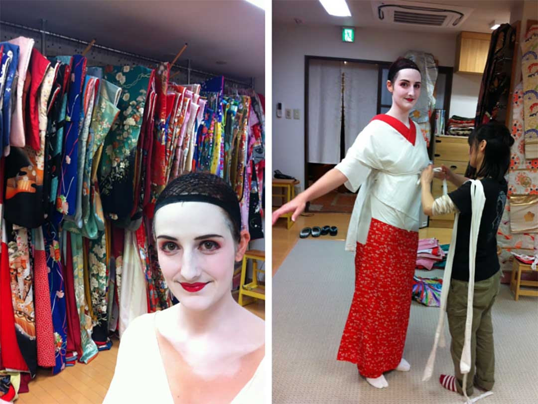 Picking out traditional Maiko Geisha kimonos in Kyoto for the Maiko photoshoot