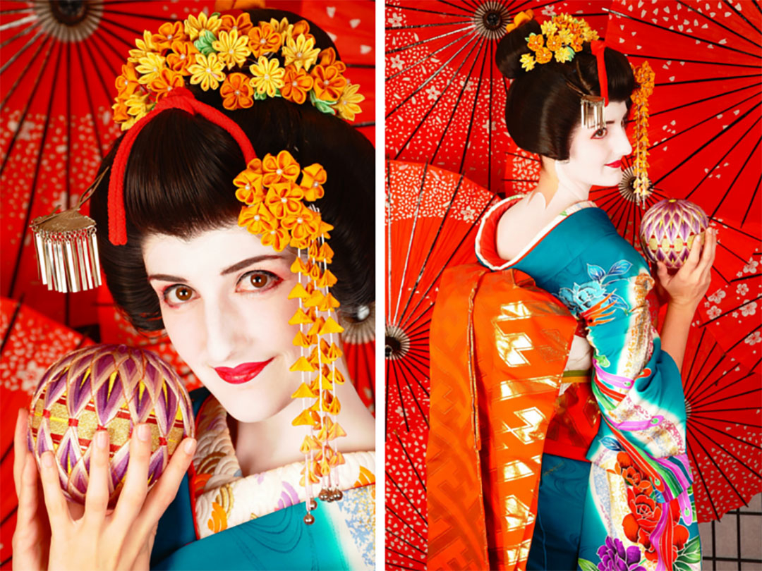 Beautiful Maiko Geisha costume and makeup in the Kyoto studio shoot
