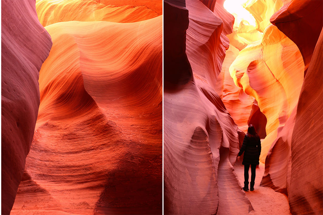 Bright yellow, orange and red colours of Antelope Canyon