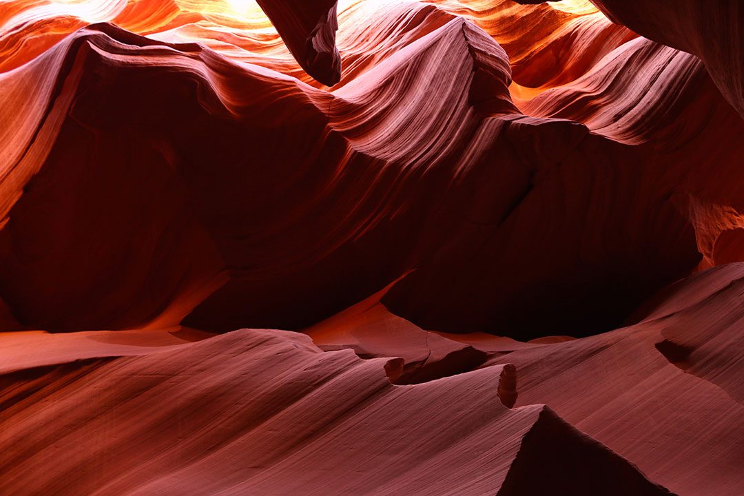 Bright yellow, orange and red colours of Antelope Canyon