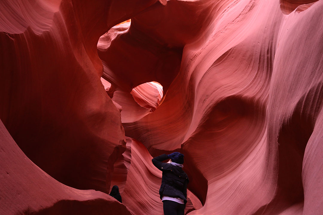 Bright yellow, orange, red and purple colours of Antelope Canyon