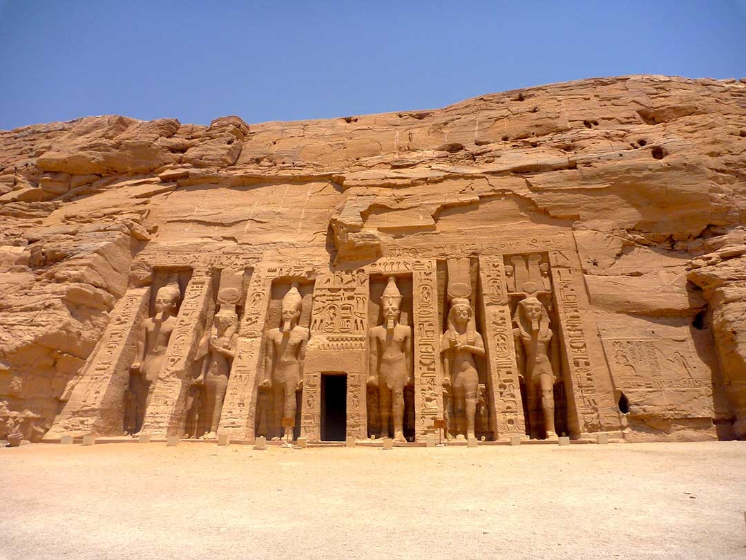 Amazing carvings on the front of Abu Simbel in Egypt in Summer