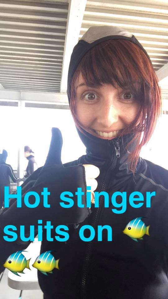 Snapchat picture of me wearing a funny stinger suit giving a thumbs up