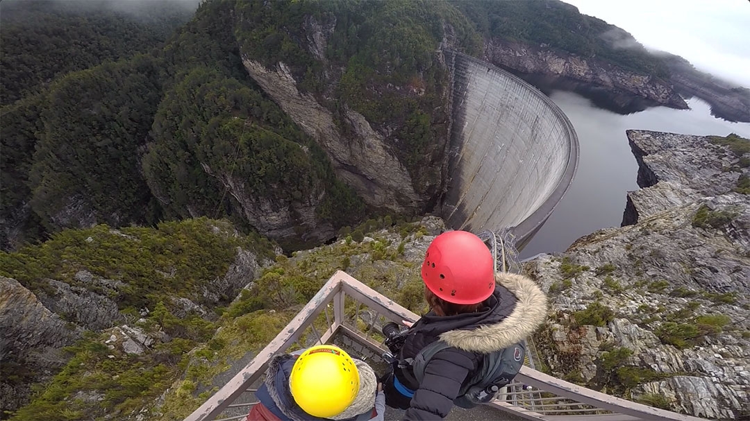 Looking over the edge of Gordon Dam. Abseiling with Aardvark Adventures Strathgordon Tasmania