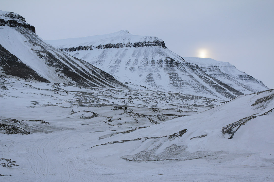 Svalbard snow covered mountains